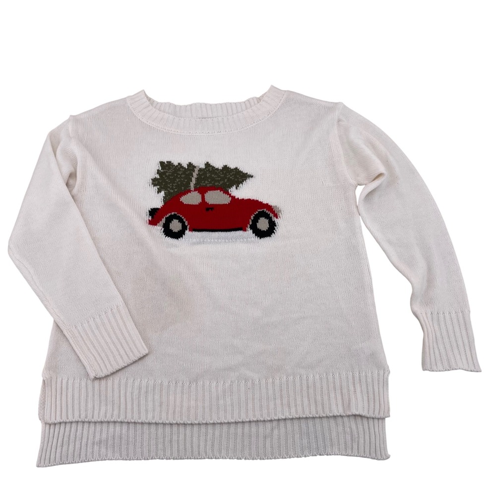 Cato White Knit‎ Sweater Christmas Car Tree Fair Isle Adult Small